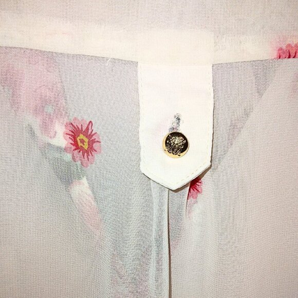 JUN & IVY WOMEN'S CREAM & FLORAL HI - LO BLOUSE W/ROLL UP TAB SLEEVES - SIZE M - Picture 6 of 9